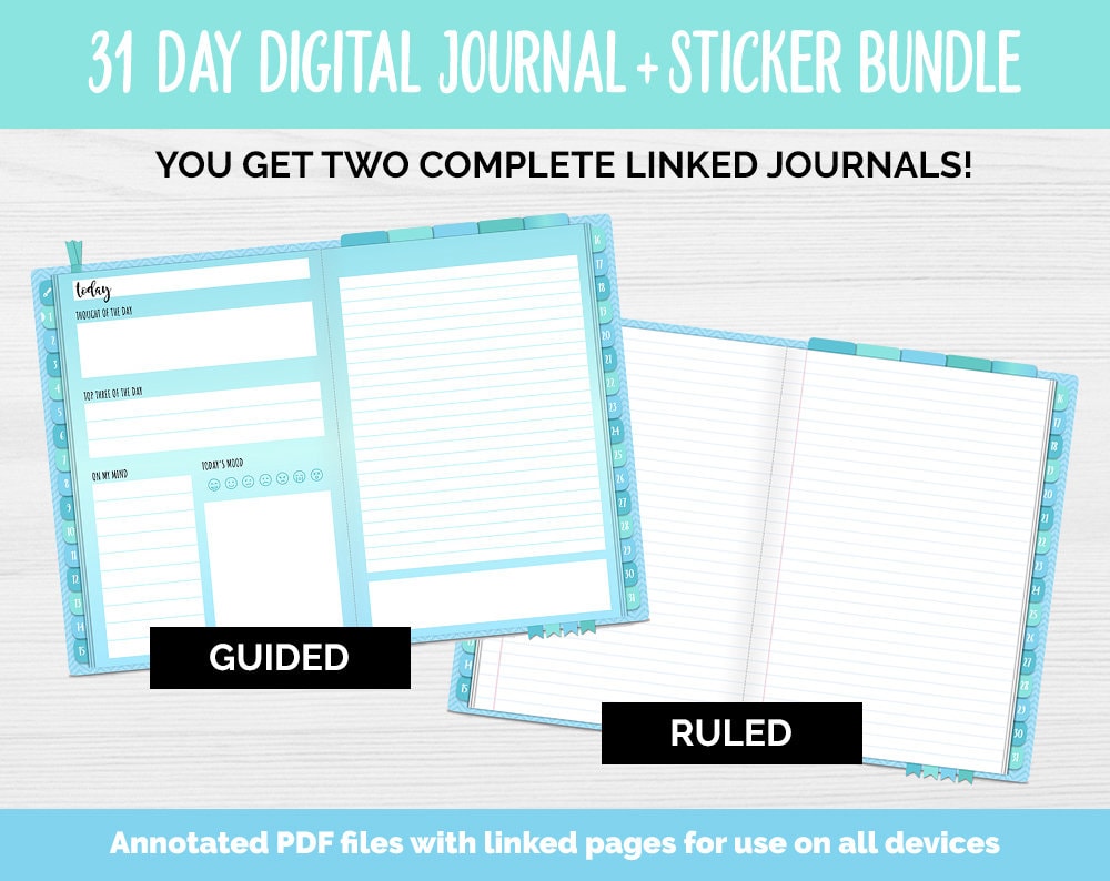 31 Day Digital Journal + Sticker Bundle | Seaside Theme