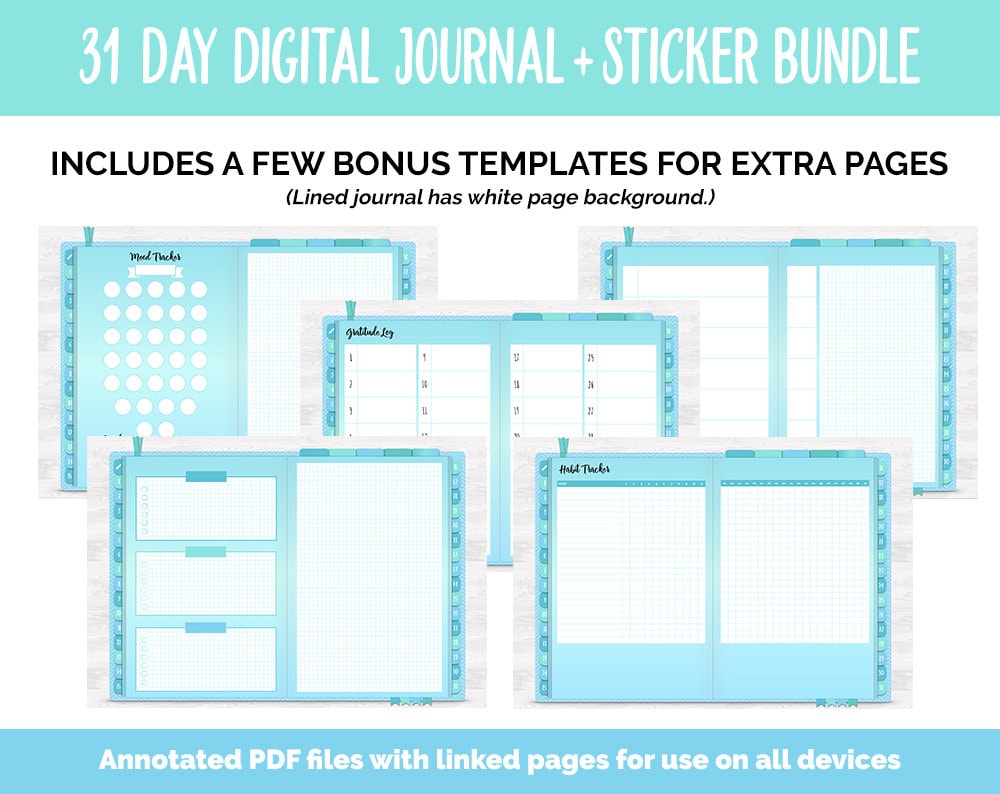 31 Day Digital Journal + Sticker Bundle | Seaside Theme