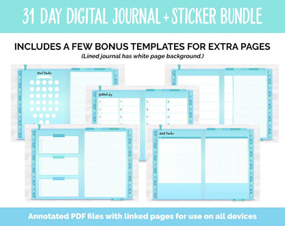 31 Day Digital Journal + Sticker Bundle | Seaside Theme