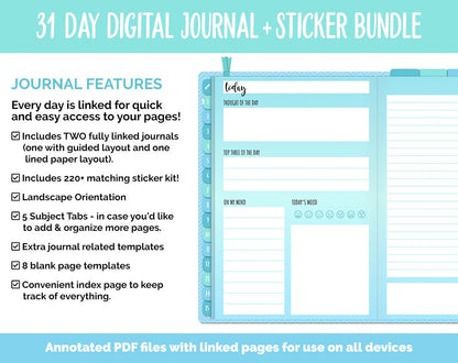31 Day Digital Journal + Sticker Bundle | Seaside Theme