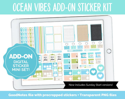 Ocean Vibes Add-On Digital Planner Stickers | GoodNotes, iPad and Android | Trackers, Meal Planning, Fitness, TV, Budget