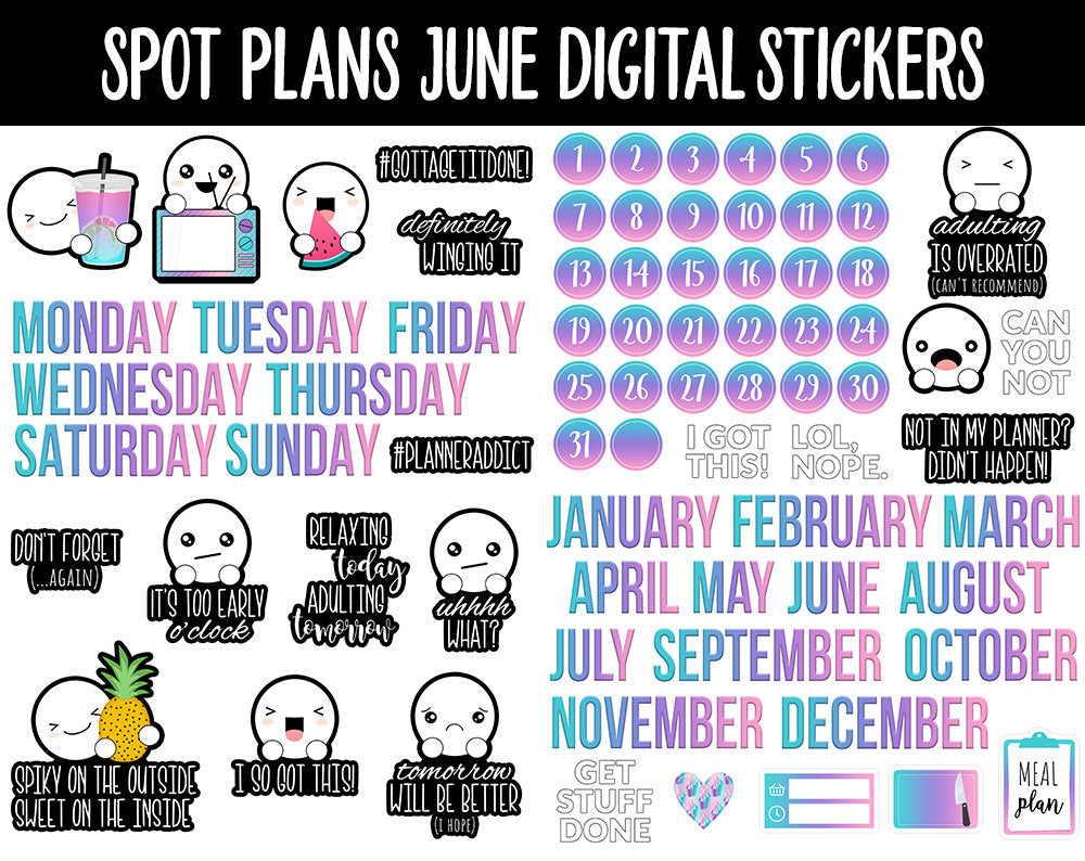 Spot Plans June Digital Stickers | GoodNotes, iPad and Android | Summer, Beach, Adulting, Planning