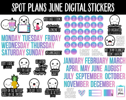 Spot Plans June Digital Stickers | GoodNotes, iPad and Android | Summer, Beach, Adulting, Planning