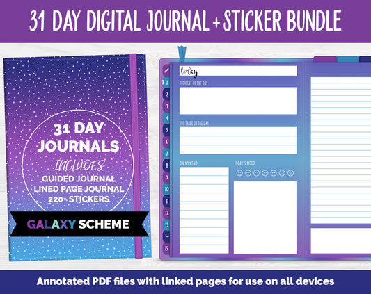 31 Day Digital Journal + Sticker Bundle | Galaxy Theme