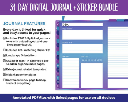 31 Day Digital Journal + Sticker Bundle | Galaxy Theme