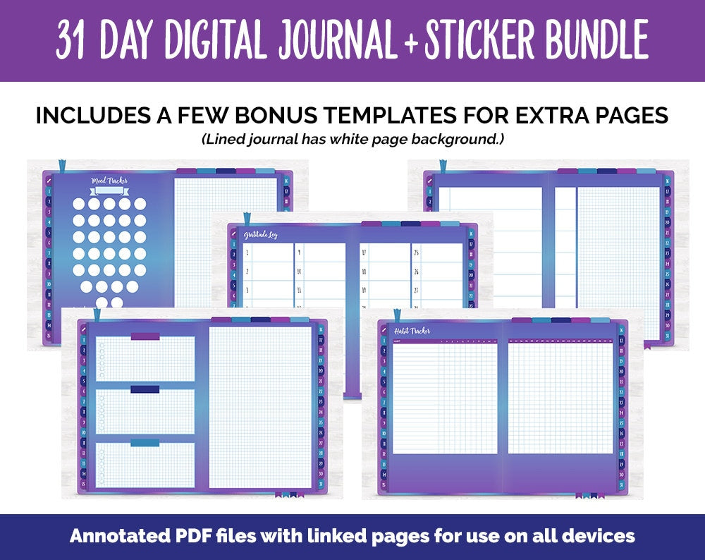 31 Day Digital Journal + Sticker Bundle | Galaxy Theme