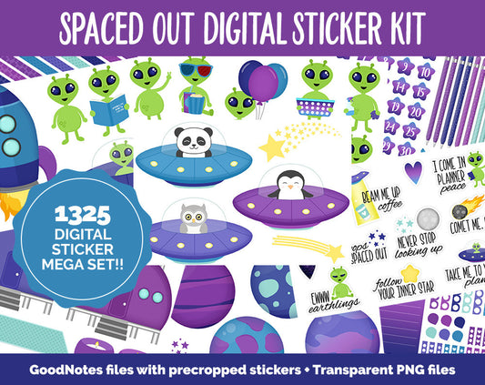 Spaced Out Digital Sticker Mega Bundle | GoodNotes & iPad | Summer, August, Aliens, Adulting, Calendar Dates, Home and More!