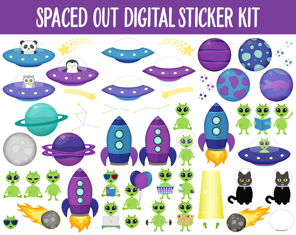 Spaced Out Digital Sticker Mega Bundle | GoodNotes & iPad | Summer, August, Aliens, Adulting, Calendar Dates, Home and More!