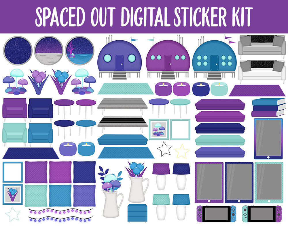 Spaced Out Digital Sticker Mega Bundle | GoodNotes & iPad | Summer, August, Aliens, Adulting, Calendar Dates, Home and More!