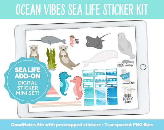 Ocean Vibes Sea Life Digital Planner Stickers | GoodNotes, iPad and Android | Beach, Outdoors, Ocean, Coastal