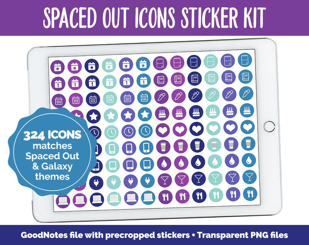 Spaced Out Icon Digital Planner Stickers | GoodNotes, iPad and Android | Icons, Life, Weather, Everyday