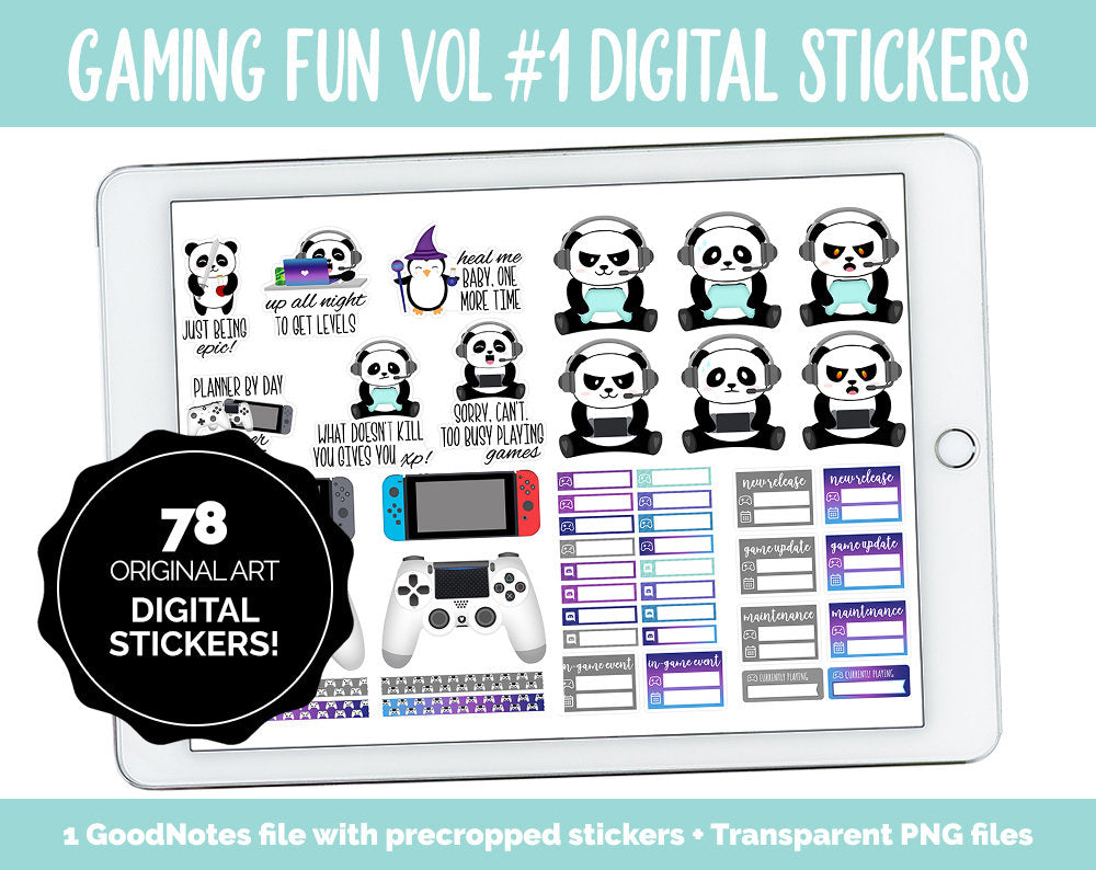 Gaming Fun Vol #1 Digital Stickers | GoodNotes & iPad | Video Games, Gamer Girl, Xbox, Playstation, Switch, PC