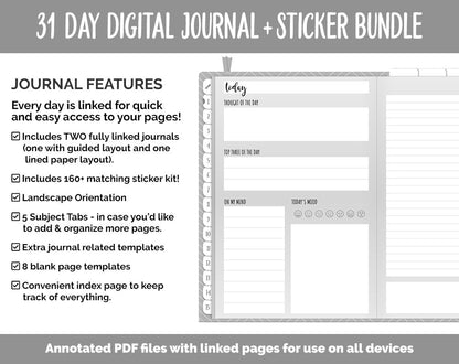 31 Day Digital Journal + Sticker Bundle | Whiteout Theme