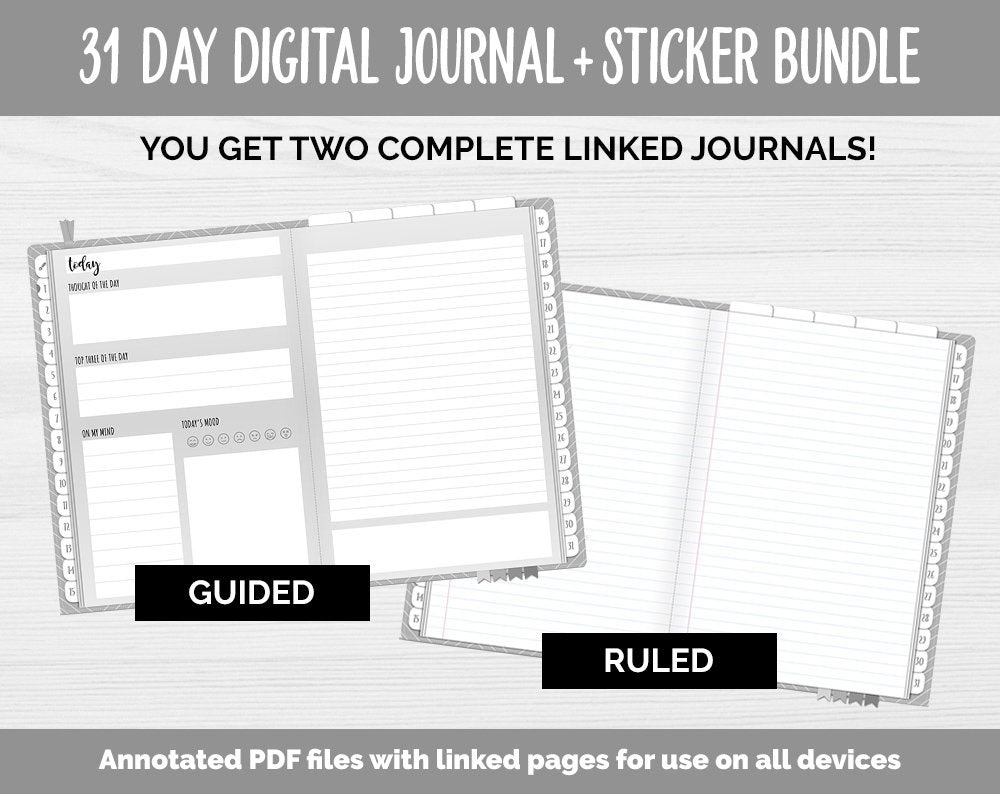 31 Day Digital Journal + Sticker Bundle | Whiteout Theme