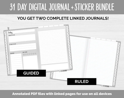 31 Day Digital Journal + Sticker Bundle | Whiteout Theme