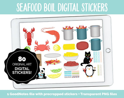 Seafood Boil Digital Planner Stickers | GoodNotes, iPad and Android | Beach, Crab, Lobster, Shrimp, Ocean Vibes, Food