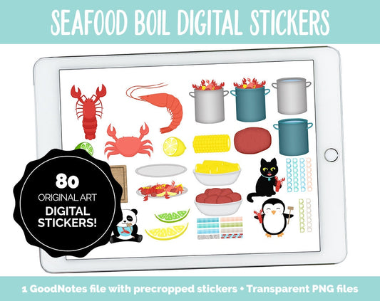 Seafood Boil Digital Planner Stickers | GoodNotes, iPad and Android | Beach, Crab, Lobster, Shrimp, Ocean Vibes, Food