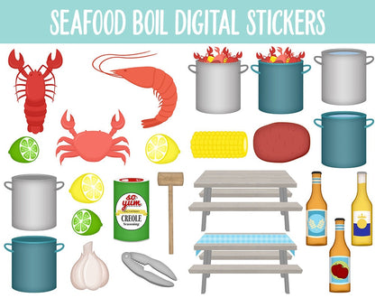 Seafood Boil Digital Planner Stickers | GoodNotes, iPad and Android | Beach, Crab, Lobster, Shrimp, Ocean Vibes, Food