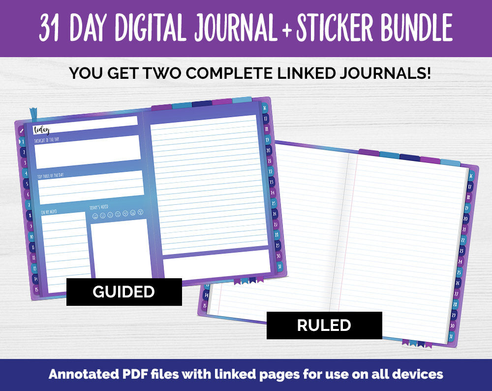 31 Day Digital Journal + Sticker Bundle | Galaxy Theme