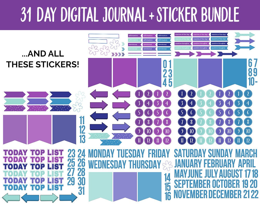31 Day Digital Journal + Sticker Bundle | Galaxy Theme