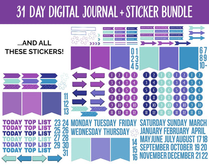31 Day Digital Journal + Sticker Bundle | Galaxy Theme