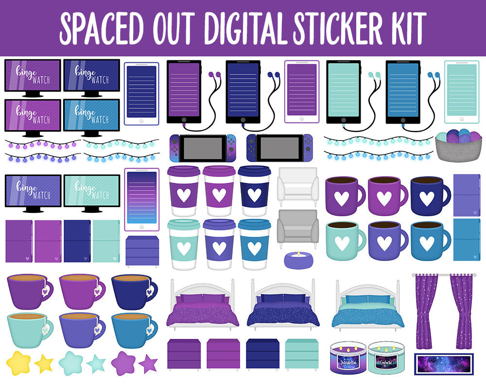 Spaced Out Digital Sticker Mega Bundle | GoodNotes & iPad | Summer, August, Aliens, Adulting, Calendar Dates, Home and More!