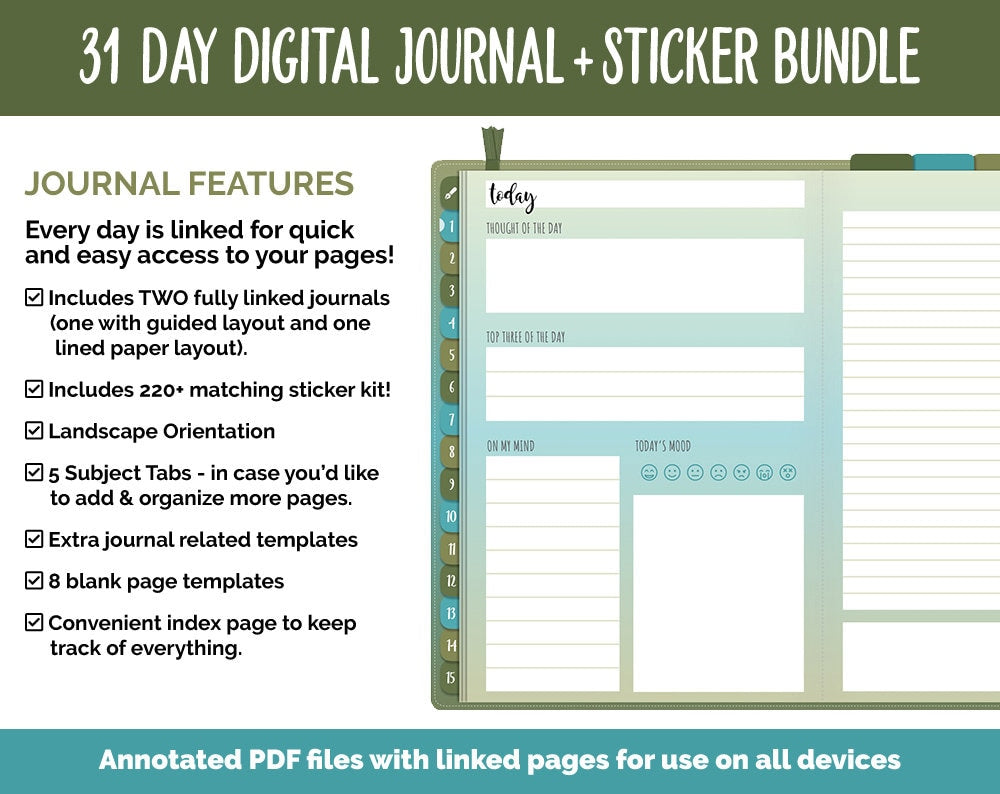 31 Day Digital Journal + Sticker Bundle | Enchanted Theme