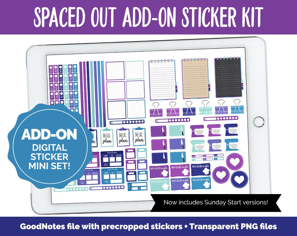 Spaced Out Add On Digital Stickers | GoodNotes & iPad | Trackers, Meal Planning, Fitness, TV, Budget