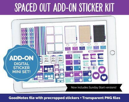 Spaced Out Add On Digital Stickers | GoodNotes & iPad | Trackers, Meal Planning, Fitness, TV, Budget