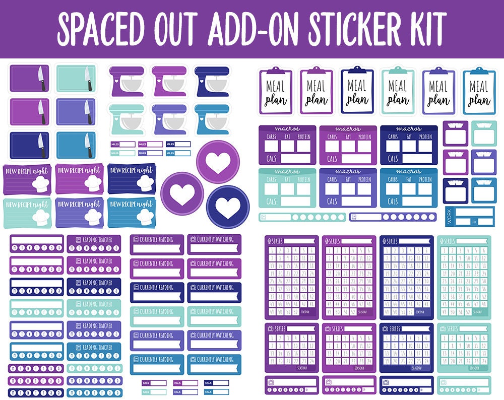 Spaced Out Add On Digital Stickers | GoodNotes & iPad | Trackers, Meal Planning, Fitness, TV, Budget
