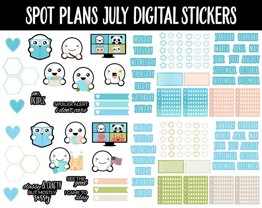 Spot Plans July Digital Stickers | GoodNotes, iPad and Android | July 4th, Ocean Vibes, Beach, Adulting, Planning