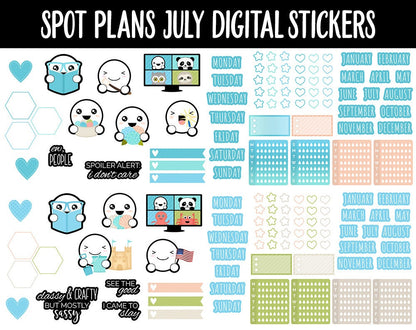 Spot Plans July Digital Stickers | GoodNotes, iPad and Android | July 4th, Ocean Vibes, Beach, Adulting, Planning