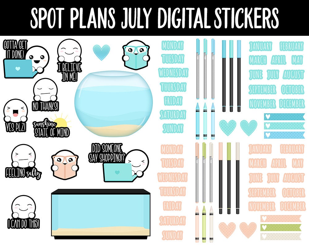 Spot Plans July Digital Stickers | GoodNotes, iPad and Android | July 4th, Ocean Vibes, Beach, Adulting, Planning
