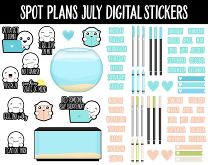 Spot Plans July Digital Stickers | GoodNotes, iPad and Android | July 4th, Ocean Vibes, Beach, Adulting, Planning