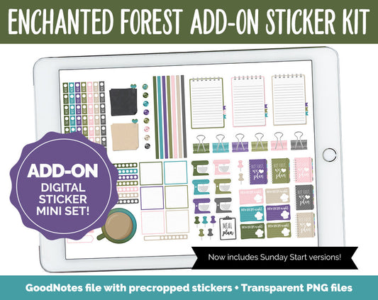 Enchanted Forest Add On Digital Stickers | GoodNotes & iPad | Trackers, Meal Planning, Fitness, TV, Budget