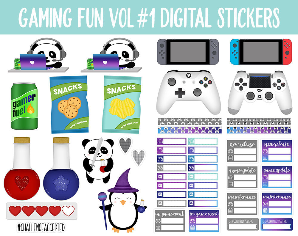Gaming Fun Vol #1 Digital Stickers | GoodNotes & iPad | Video Games, Gamer Girl, Xbox, Playstation, Switch, PC