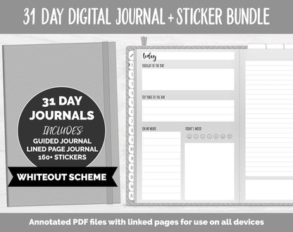 31 Day Digital Journal + Sticker Bundle | Whiteout Theme