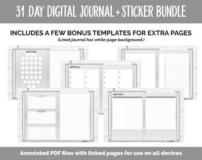 31 Day Digital Journal + Sticker Bundle | Whiteout Theme