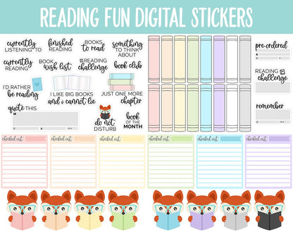 Reading Fun Digital Stickers | GoodNotes & iPad | Book Trackers, To Read, Fox, Book Club