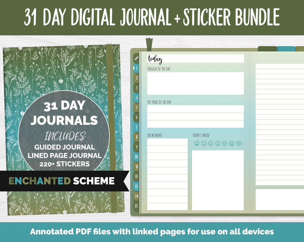 31 Day Digital Journal + Sticker Bundle | Enchanted Theme