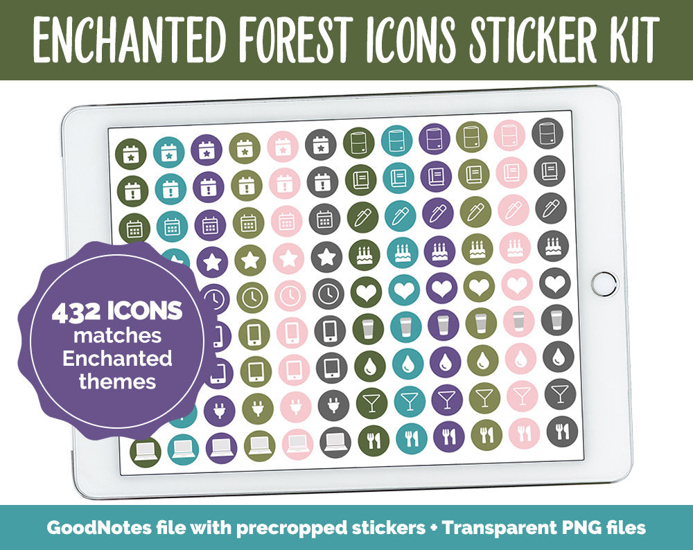 Enchanted Forest Icon Digital Planner Stickers | GoodNotes, iPad and Android | Icons, Life, Weather, Everyday