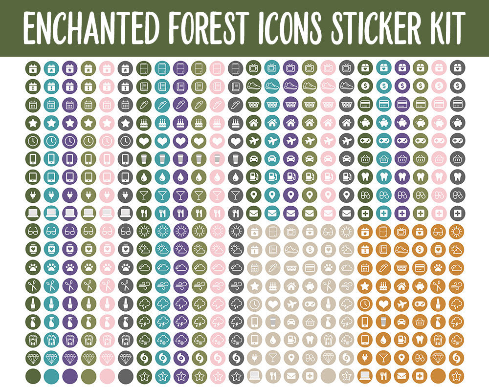 Enchanted Forest Icon Digital Planner Stickers | GoodNotes, iPad and Android | Icons, Life, Weather, Everyday