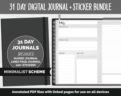 31 Day Digital Journal + Sticker Bundle | Minimalist Theme