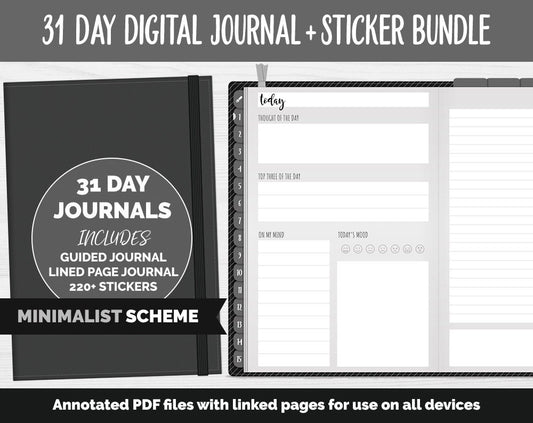 31 Day Digital Journal + Sticker Bundle | Minimalist Theme