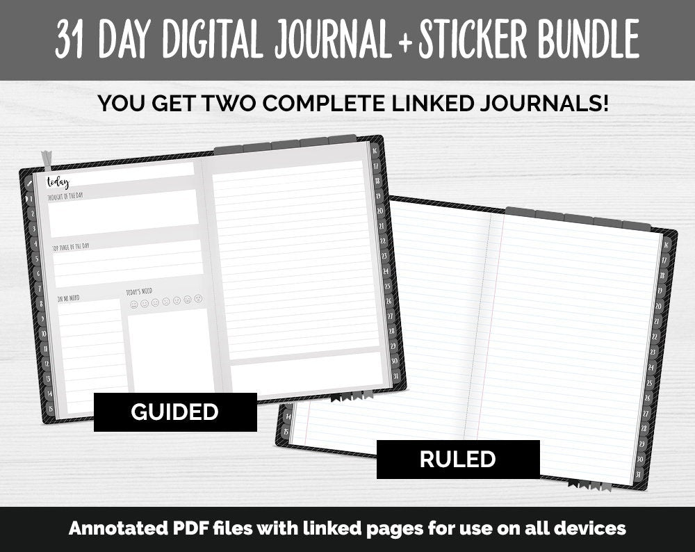 31 Day Digital Journal + Sticker Bundle | Minimalist Theme