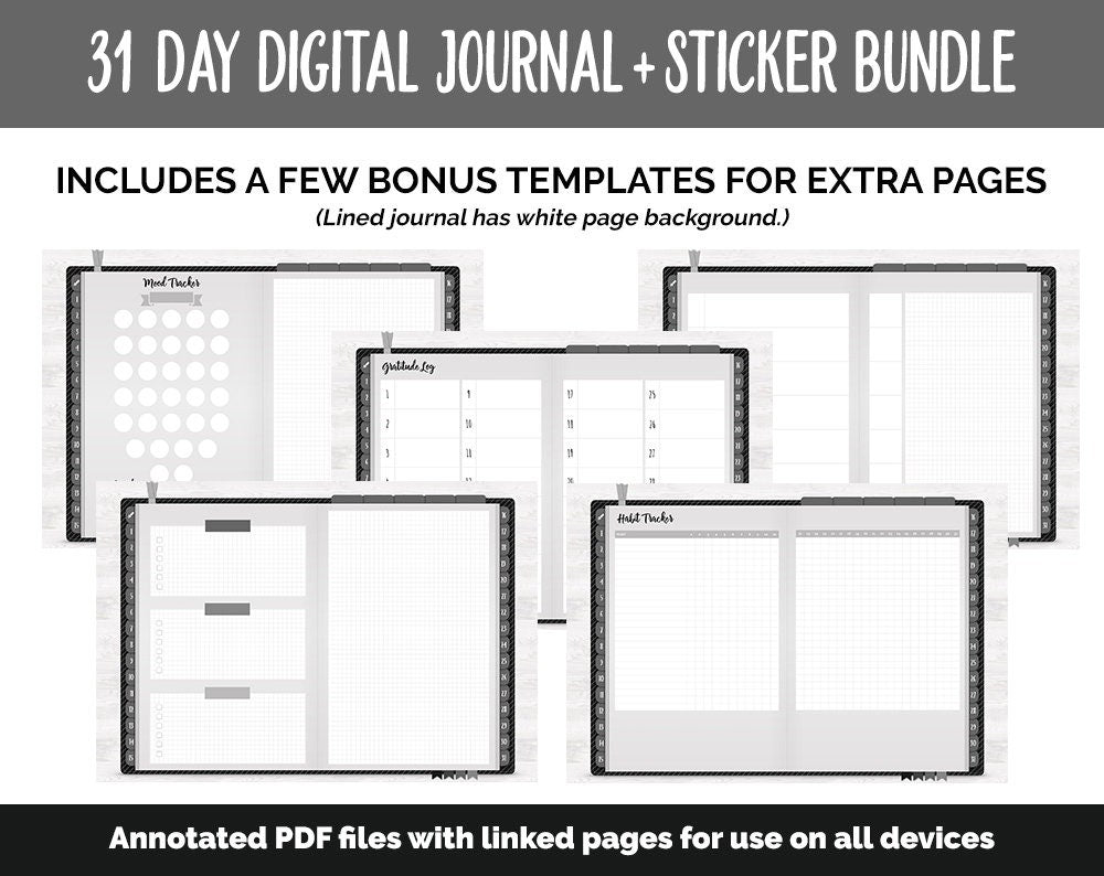 31 Day Digital Journal + Sticker Bundle | Minimalist Theme