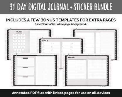 31 Day Digital Journal + Sticker Bundle | Minimalist Theme