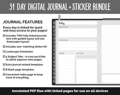 31 Day Digital Journal + Sticker Bundle | Minimalist Theme