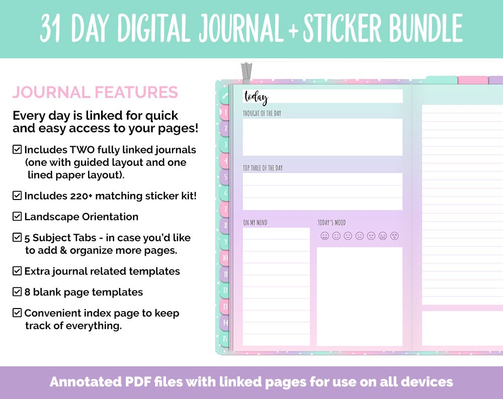 31 Day Digital Journal + Sticker Bundle | Charmed Theme