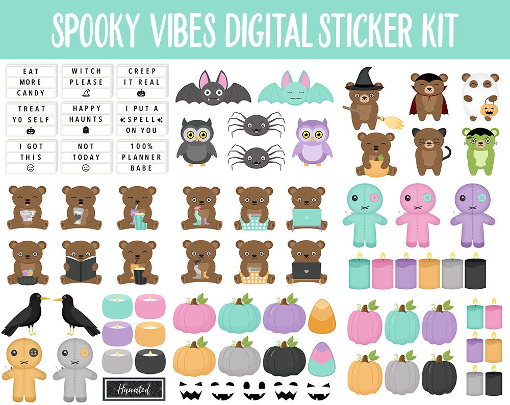 Spooky Vibes Digital Sticker Mega Bundle | GoodNotes & iPad | Pastel Halloween, October, Fall, Pumpkins, Home Decor